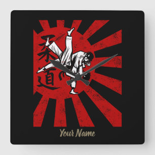 Relógio Quadrado Judo Martial Arts com Ascensão japonesa antiga Su