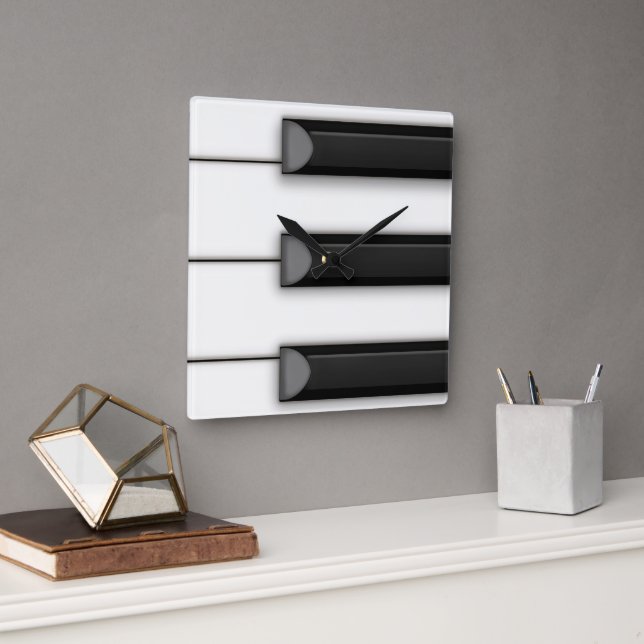 Relógio Quadrado Jumbo Piano Keys Ilustração de Música (Escritório)