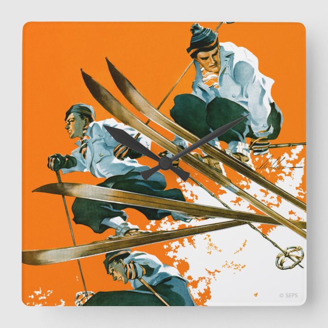 Relógio Quadrado Jumpers de Esqui por Ski Weld (Frente)