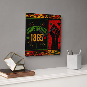 Relógio Quadrado Juneteenth 1865 Punho Erguido