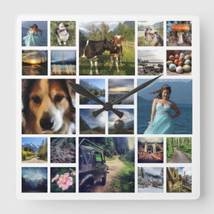 Relógio Quadrado Just Add Photos Custom 24 Picture Collage