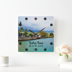 Relógio Quadrado Kailua Kona Pier Hawaii - Arte Digital