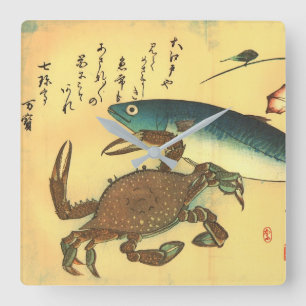 Relógio Quadrado Kani ou Kegani & Saba - Peixe Japonês de Hiroshige