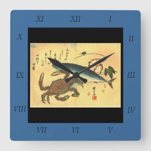 Relógio Quadrado Kani ou Kegani & Saba - Peixe Japonês de Hiroshige