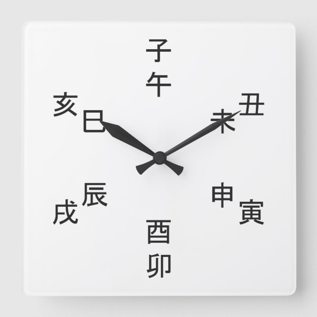 Relógio Quadrado Kanji Clock - Chinese Zodiac - Time of the Day -  (Frente)
