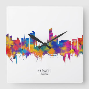 Relógio Quadrado Karachi Skyline Paquistão