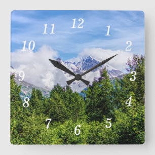 Relógio Quadrado Kenai Fjords Snowy Mountain Wall Clock