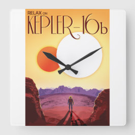 Relógio Quadrado Kepler-16b: Pôr do Sol Solar Binário Arte Espacial