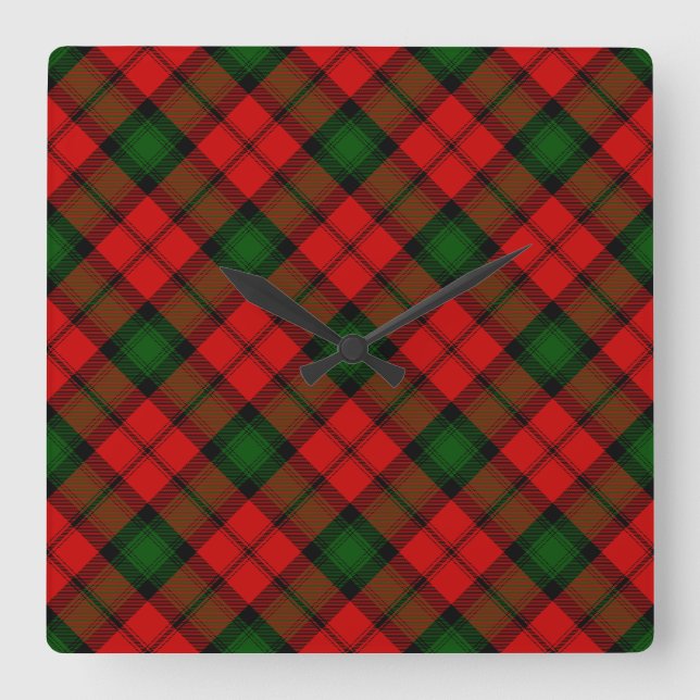 Relógio Quadrado Kerr tartan green xadrez vermelha (Frente)