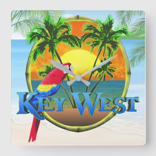 Relógio Quadrado Key West Florida Sunset (Frente)