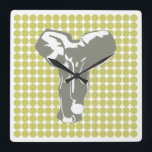 Relógio Quadrado Khaki Safari Dot com Elefante Pop<br><div class="desc">Padrão de bolinhas de humor na paleta de cores "Safari" de Emporio Moffa com design de Elefante de Arte Pop na frente e pontos simples na parte traseira.</div>