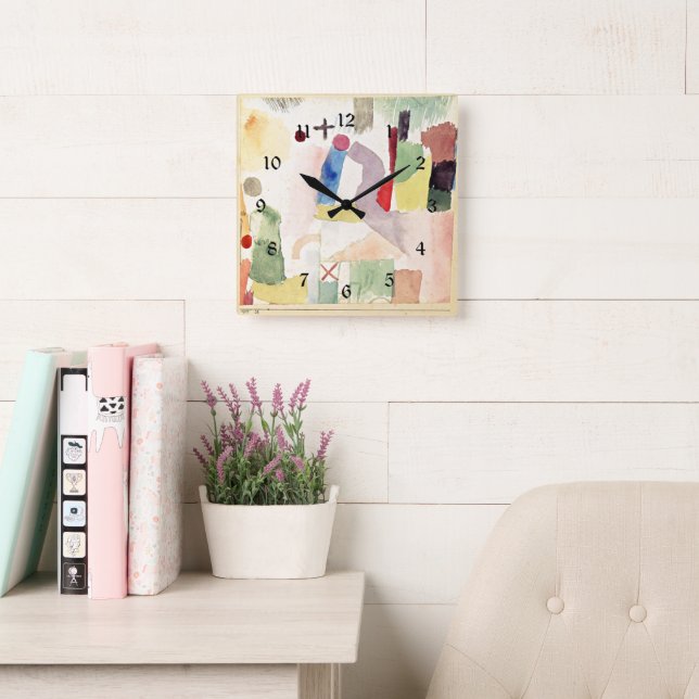 Relógio Quadrado Klee - Péssima Aquarela (Sala de leitura)