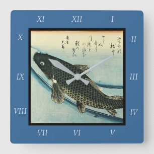 Relógio Quadrado Koi (Carp) - Impressão de Peixe Japonês de Hiroshi