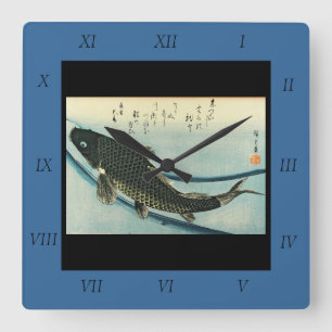 Relógio Quadrado Koi (Carp) - Impressão de Peixe Japonês de Hiroshi