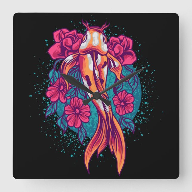 Relógio Quadrado Koi Fish (Frente)