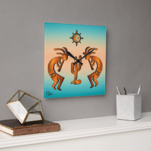 Relógio Quadrado Kokopelli E Cactus Square Wall Clock