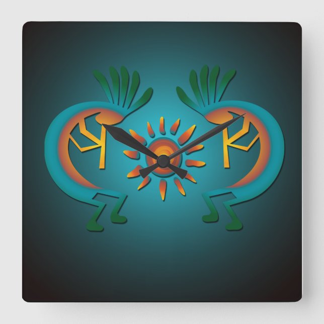 Relógio Quadrado Kokopelli Sun Southwest Clock (Frente)