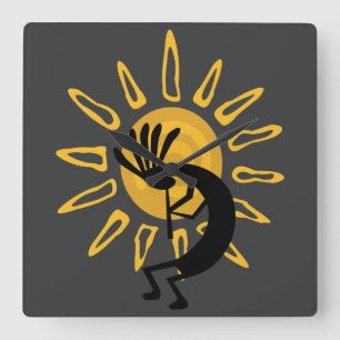 Relógio Quadrado Kokopelli Sun Southwest Clock Dourado