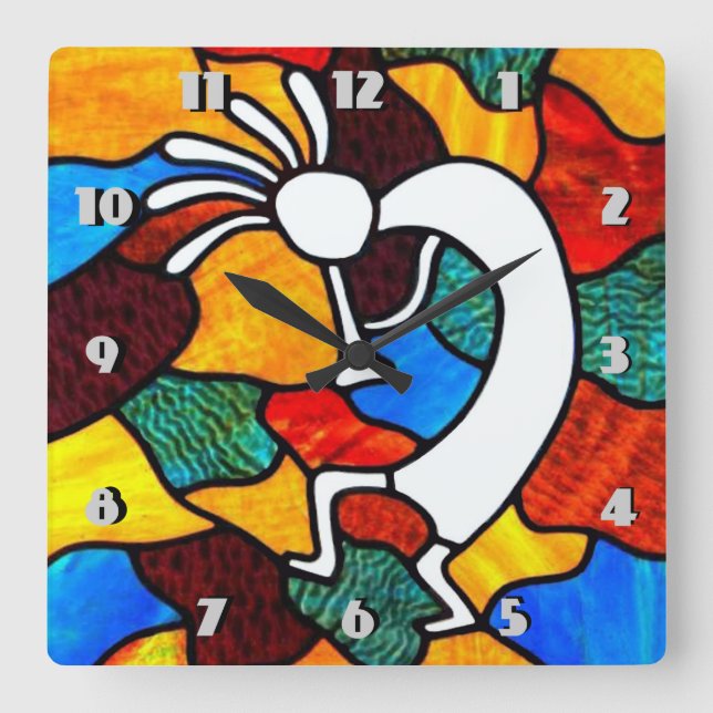 Relógio Quadrado Kokopelli - Vidro Estido (Frente)