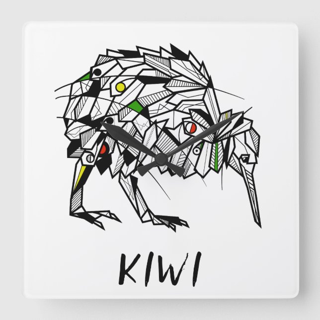 Relógio Quadrado Koru kiwi (Frente)