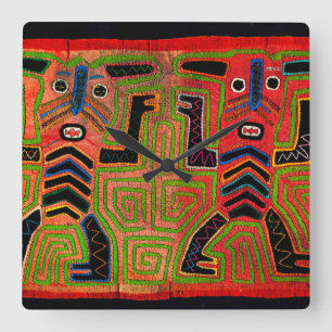 Relógio Quadrado Kuna Indian Mola Inspirou Design Wall Clock