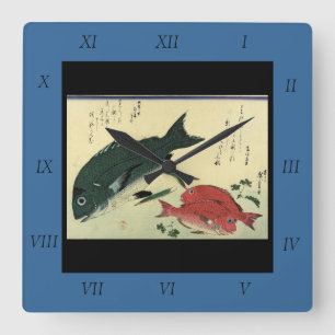Relógio Quadrado Kurodai & Akadai - Impressão de Peixes Japoneses d