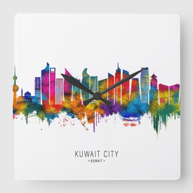 Relógio Quadrado Kuwait City Kuwait Skyline (Frente)