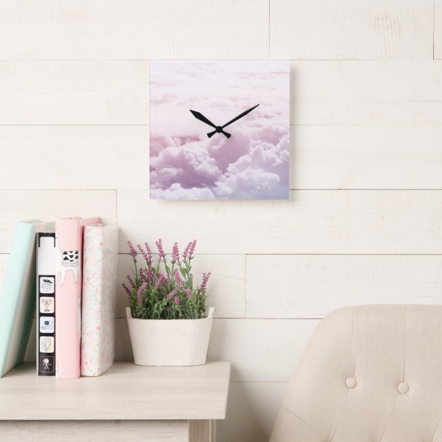 Relógio Quadrado Lá em Cima das Nuvens Pastel 1 (Sala de leitura)