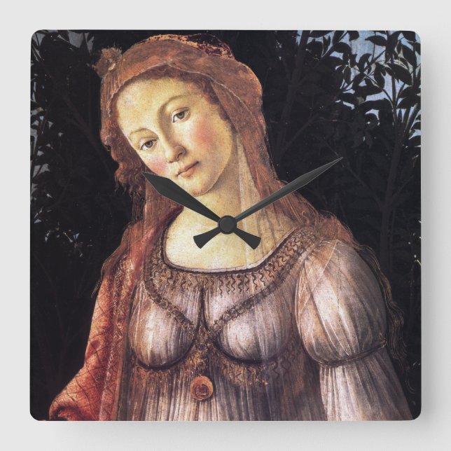 Relógio Quadrado La Primavera por Sandro Botticelli (Frente)