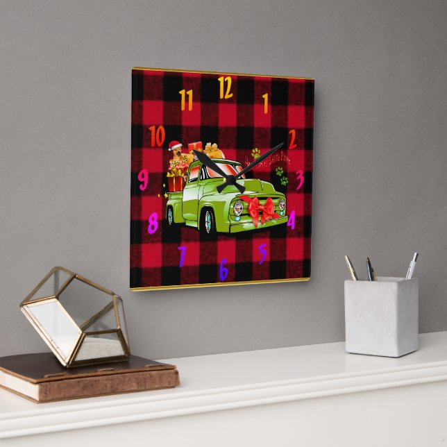 Relógio Quadrado Lá vem o caminhão de desfile de natal de Papais no (Escritório)