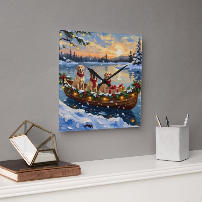 Relógio Quadrado Labrador Retriever Christmas Boat Holiday (Escritório)