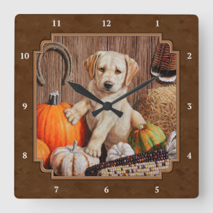 Relógio Quadrado Labrador Retriever Dog & Pumpkins Brown