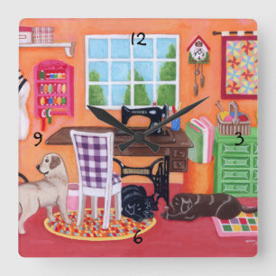Relógio Quadrado Labradors na pintura da sala Sewing da mãe