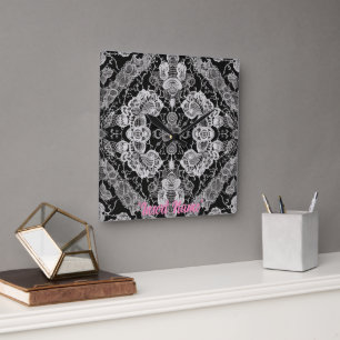 Relógio Quadrado Lace Floral Harmony