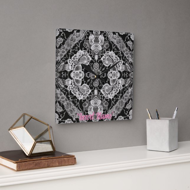 Relógio Quadrado Lace Floral Harmony (Escritório)