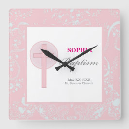 Relógio Quadrado Lace Girl Baptism Rosa