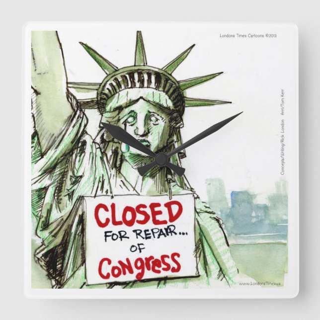 Relógio Quadrado Lady Liberty Cries @ Congresso Square Wall Clock (Frente)