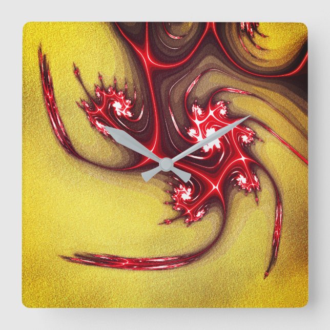 Relógio Quadrado Lagarto fractal avermelhado na textura arenosa ocr (Frente)