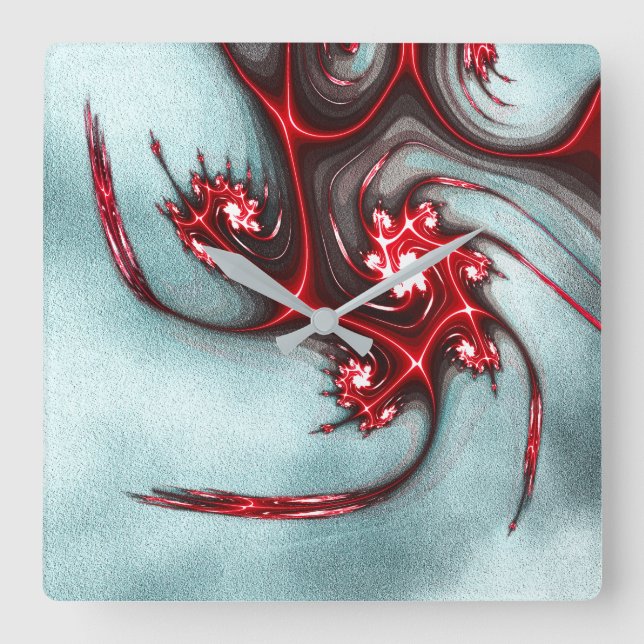 Relógio Quadrado lagarto fratural vermelho intenso na textura de gr (Frente)