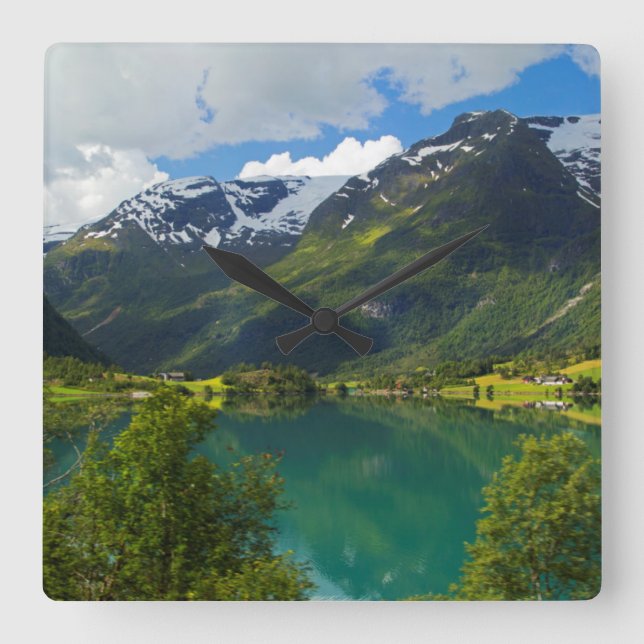 Relógio Quadrado Lago Floen cênico, Noruega (Frente)