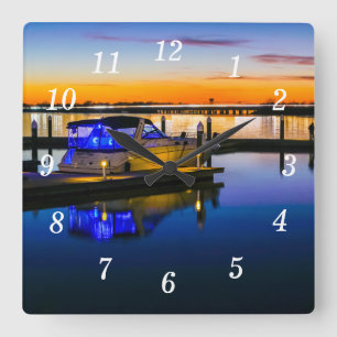 Relógio Quadrado Lago Ray Hubbard Rockwall TX Sunset Wall Clock