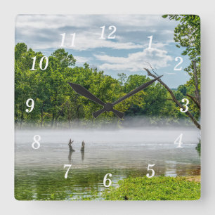 Relógio Quadrado Lago Taneycomo Summer Fog Wall Clock