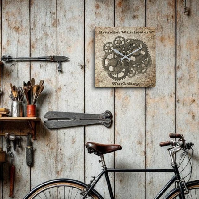 Relógio Quadrado Lágrimas Russas, Vapor-Se Na Modelo De Pedra (cluster of gears square wall clock )