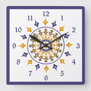 Relógio Quadrado Laranja azul ornamentado do vintage numerada pulso