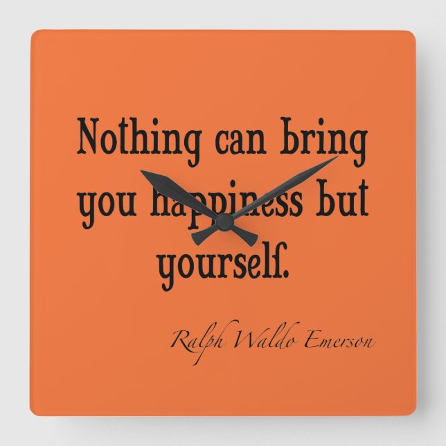 Relógio Quadrado Laranja da nectarina das citações da felicidade de (Frente)