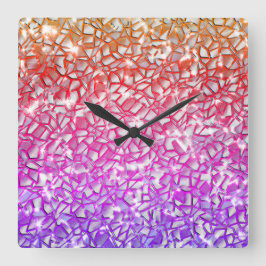 Relógio Quadrado Laranja-mosaico grosso para vermelho e lilás e bri