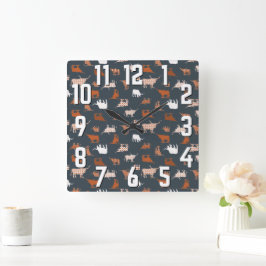 Relógio Quadrado Laranja Queimada e Cinzas Escuras Patternas Longho