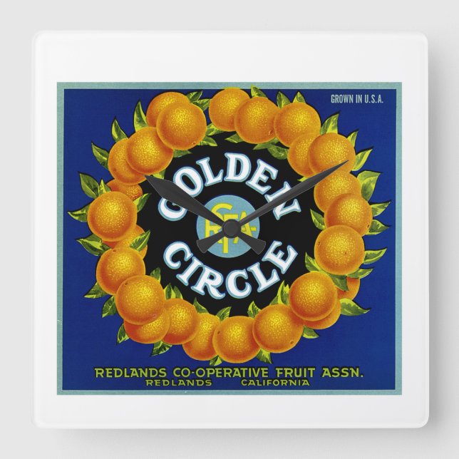 Relógio Quadrado Laranjas do Círculo do ouro (Frente)