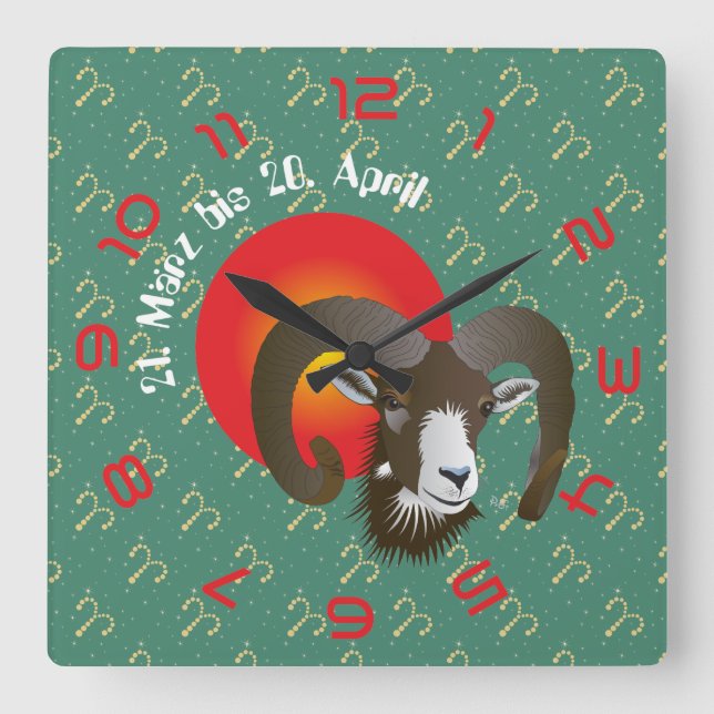 Relógio Quadrado Largura 21. März bis 20. April Uhr (Frente)