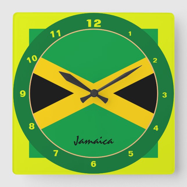 Relógio Quadrado Latência jamaicana Flag e Jamaica /design (Frente)